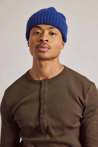 Merino Wool Beanie in Denim Blue