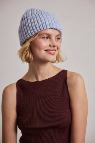 Merino Wool Beanie in Aura Blue