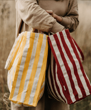 Medium Cotton Stripe Tote in Rust Red