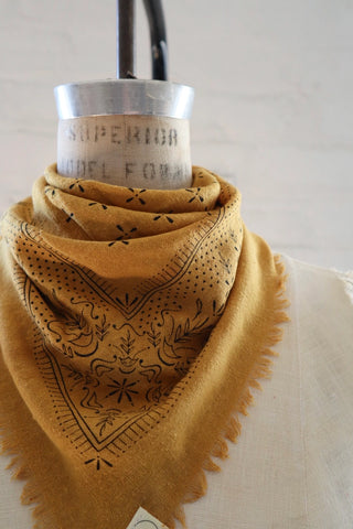 Classic Print Raw Silk Bandana in Gold