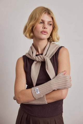 Merino Wool Fingerless Gloves in Soft Taupe