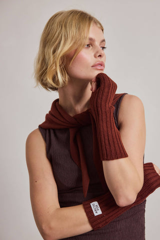 Merino Wool Fingerless Gloves in Dark Walnut Brown