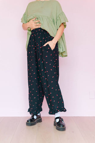 Ruffle Cotton Pants in Black Cherry