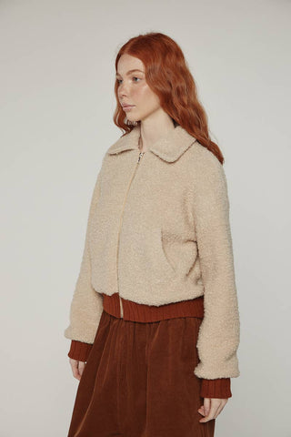 Wool Textured Crop Bomber Jacket