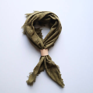 Classic Print Raw Silk Bandana in Olive