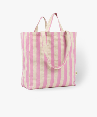 Medium Cotton Stripe Tote in Rust Red