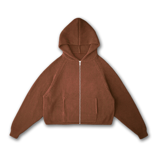 Cotton Rib Zip Up Hoodie in Mocha