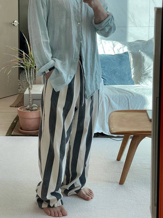 Relaxed Stripe Cotton Pants in Charcoal