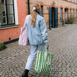 Medium Cotton Stripe Tote in Kelly