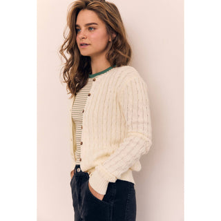 Classic Cable Knit Cotton Cardigan in Ivory