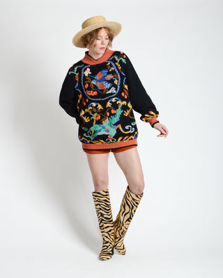 Vibrant Embroidered Bird Wool Sweater