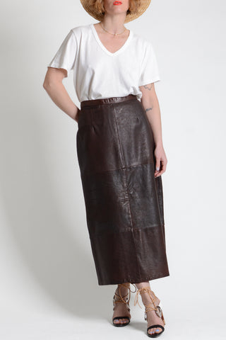 Dark Chocolate Leather Maxi Skirt