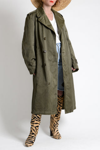 50s Distressed Olive Military Trench Coat