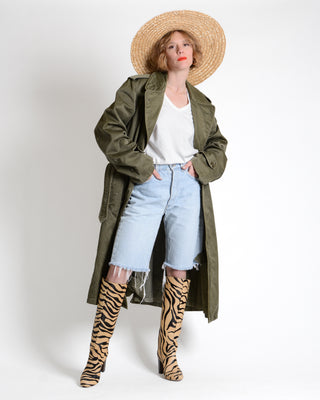 50s Distressed Olive Military Trench Coat