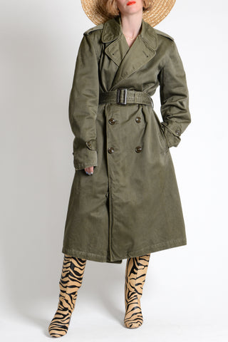 50s Distressed Olive Military Trench Coat
