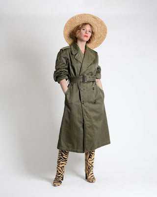 50s Distressed Olive Military Trench Coat