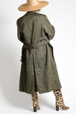 50s Distressed Olive Military Trench Coat