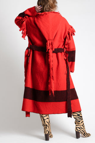 Rare Cherry Wool Capote Blanket Coat