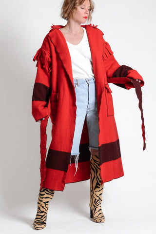 Rare Cherry Wool Capote Blanket Coat