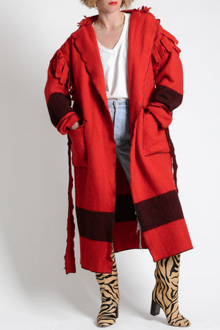 Rare Cherry Wool Capote Blanket Coat