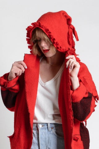 Rare Cherry Wool Capote Blanket Coat