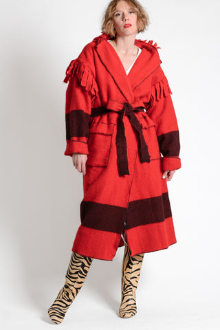 Rare Cherry Wool Capote Blanket Coat