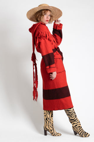 Rare Cherry Wool Capote Blanket Coat