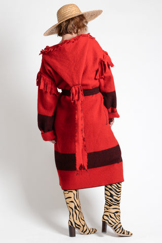Rare Cherry Wool Capote Blanket Coat