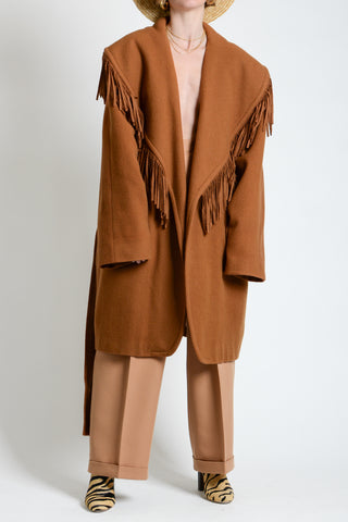 Cinnamon Wool Fringe Shawl Jacket