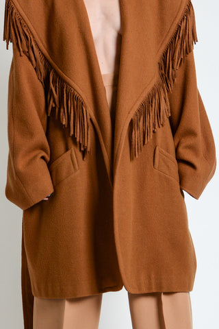 Cinnamon Wool Fringe Shawl Jacket