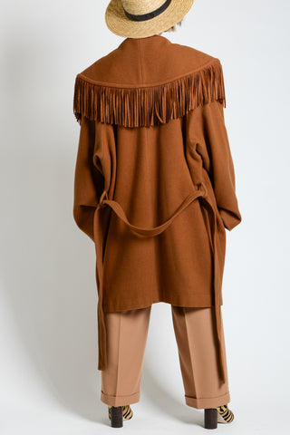 Cinnamon Wool Fringe Shawl Jacket