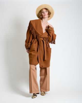 Cinnamon Wool Fringe Shawl Jacket