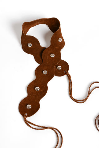 Wavy Chocolate Suede Stud Tie Belt