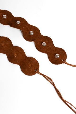 Wavy Chocolate Suede Stud Tie Belt